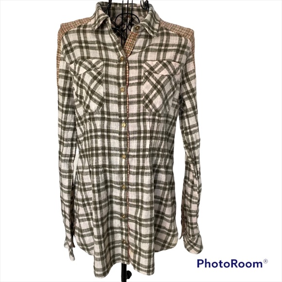 Free People Catch Up with Me Plaid Lightweight Flannel Button Down Shirt Size S - Picture 1 of 15